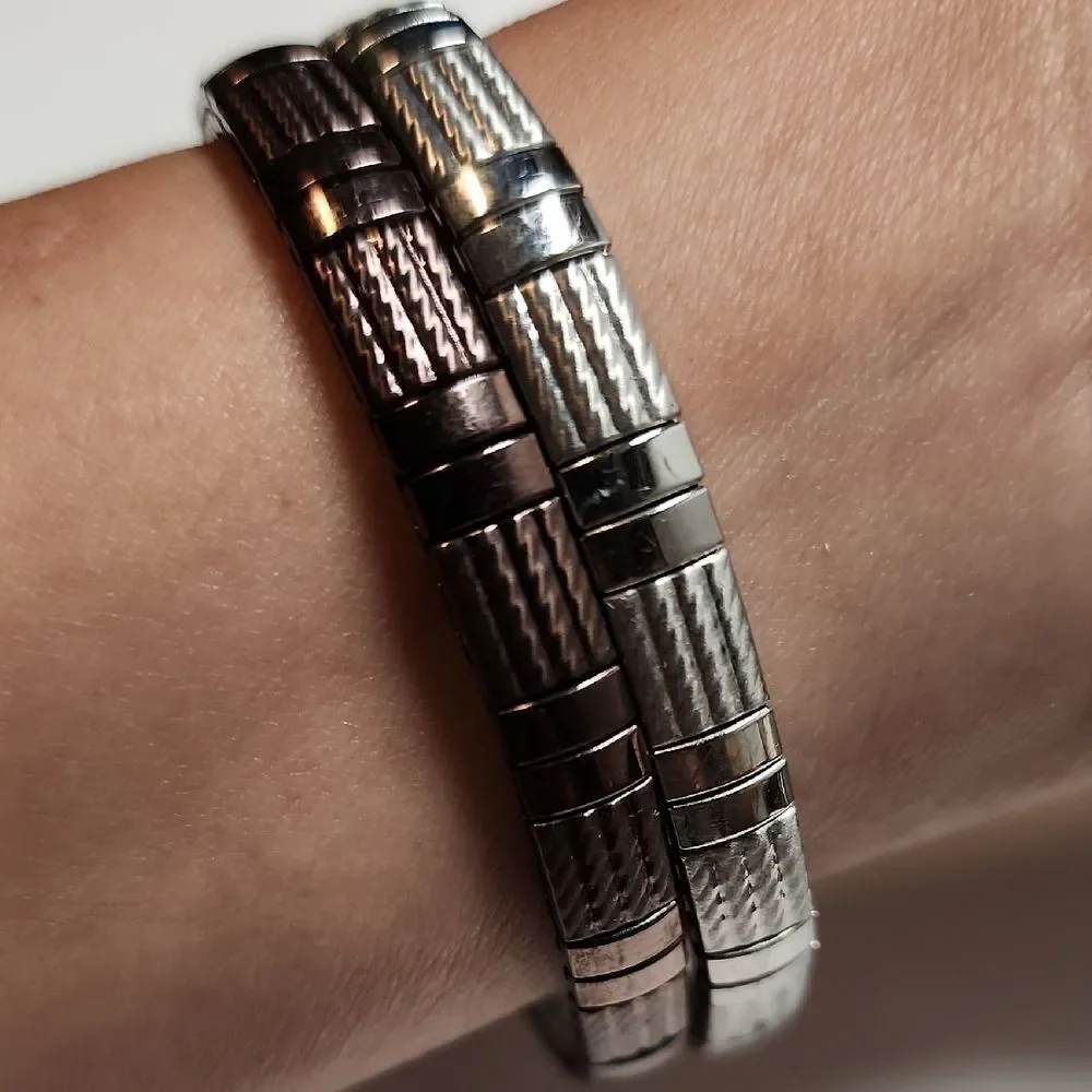 Milor Stainless Steel Brown And Silver Stretch Bracelets